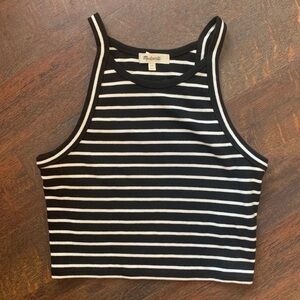 Madewell 100% cotton Black & White Striped Crop Tank Top, thick, high neck, bold